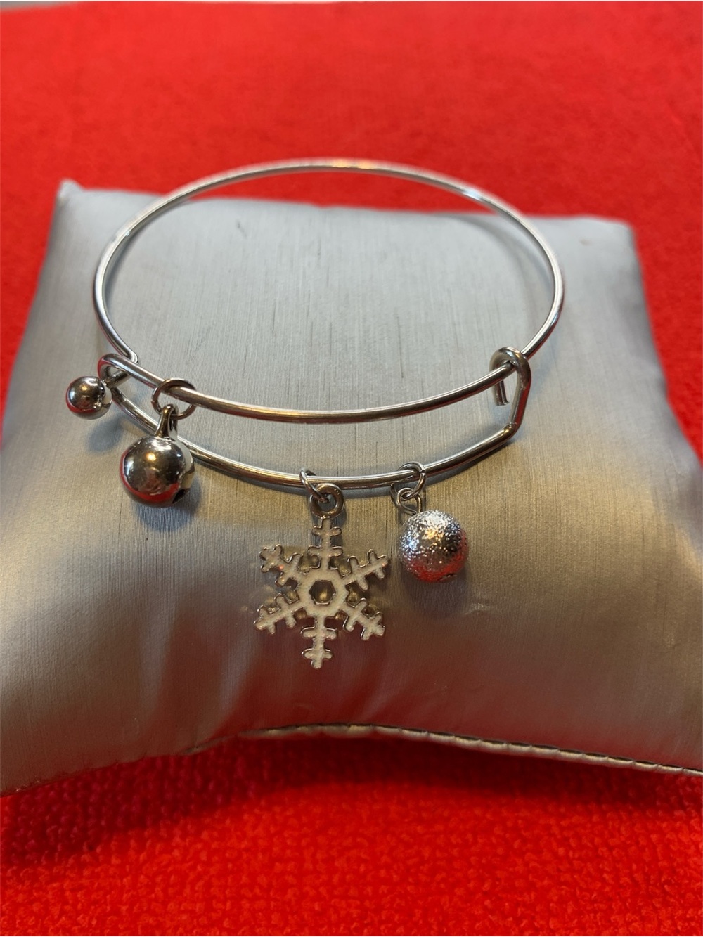 Silver Snowflake Charm Bangle Bracelet - Women's Jewelry
